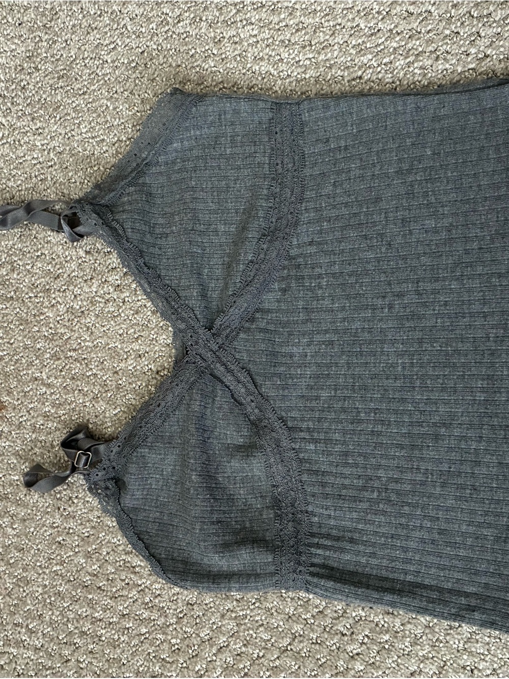 Target Gray Ribbed Lace-Trim Cami